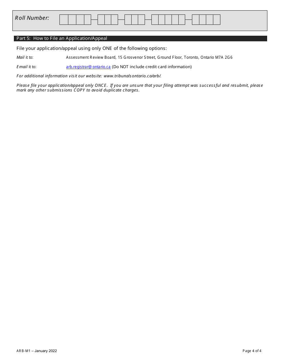 Form ARB-M1 Municipal Act Application / Appeal - Cancel, Reduce, Refund - Ontario, Canada, Page 7