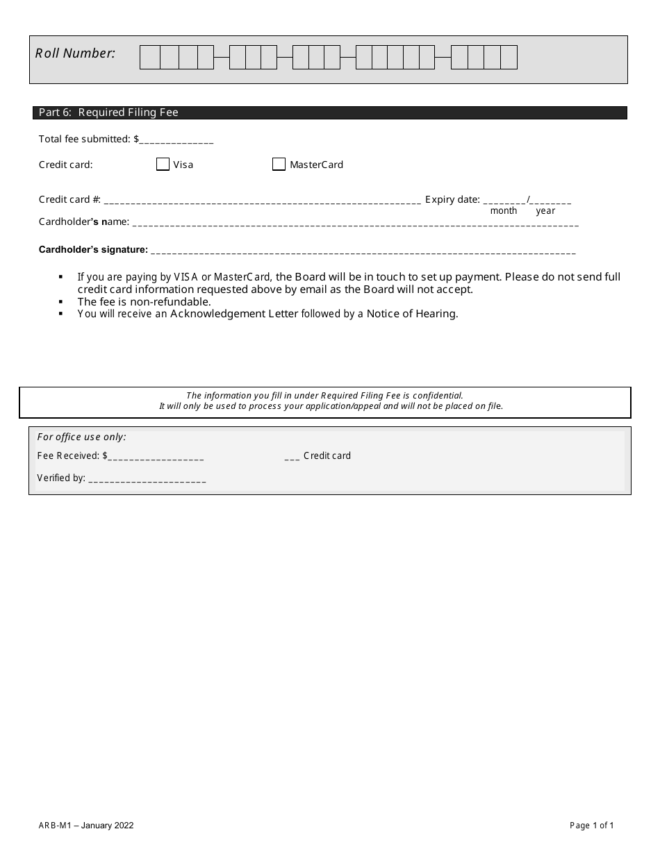 Form ARB-M1 Municipal Act Application / Appeal - Cancel, Reduce, Refund - Ontario, Canada, Page 8