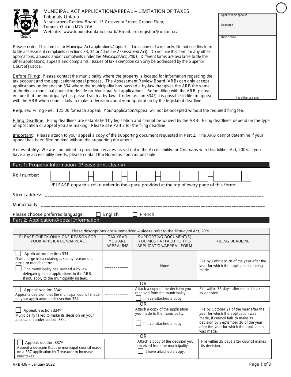 Form ARB-M6 Municipal Act Application / Appeal - Limitation of Taxes - Ontario, Canada, Page 4