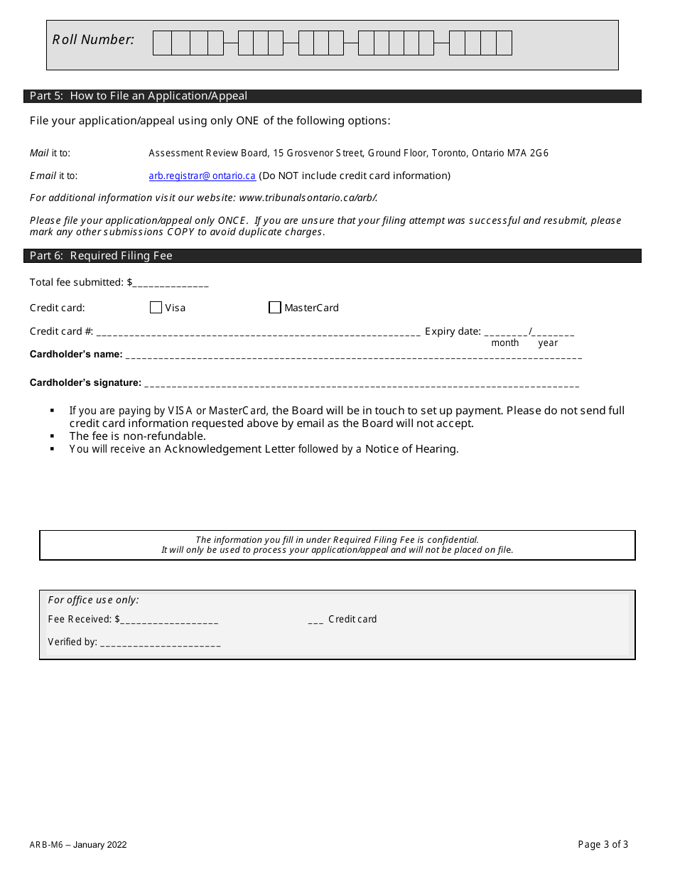 Form ARB-M6 Municipal Act Application / Appeal - Limitation of Taxes - Ontario, Canada, Page 6