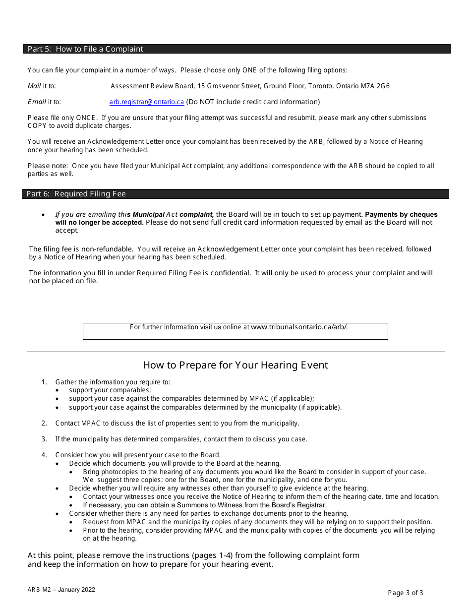 Form ARB-M2 Municipal Act Complaint - Comparables - Ontario, Canada, Page 3
