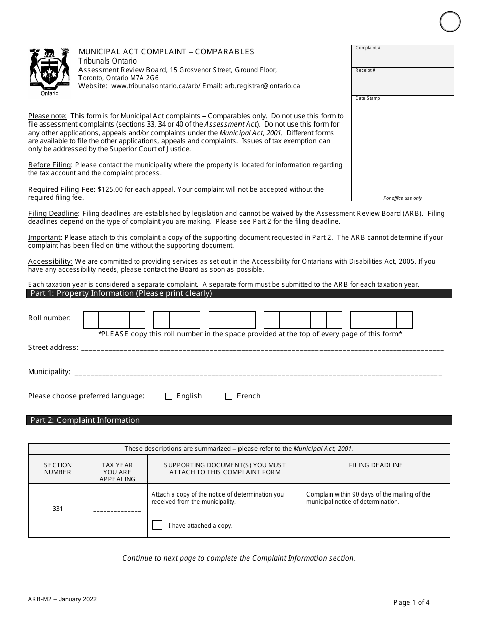 Form ARB-M2 Municipal Act Complaint - Comparables - Ontario, Canada, Page 4