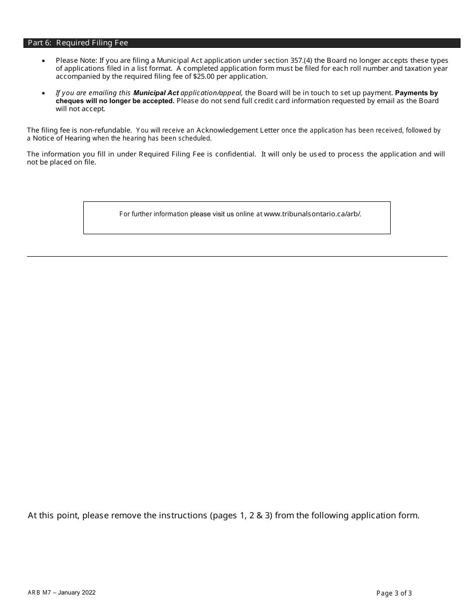 Form ARB-M7 Municipal Act Application - by Treasurer - Ontario, Canada, Page 3