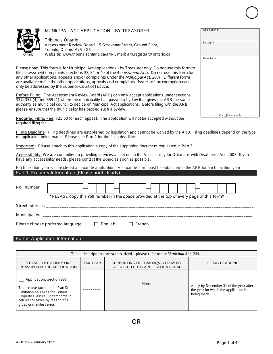 Form ARB-M7 Municipal Act Application - by Treasurer - Ontario, Canada, Page 4