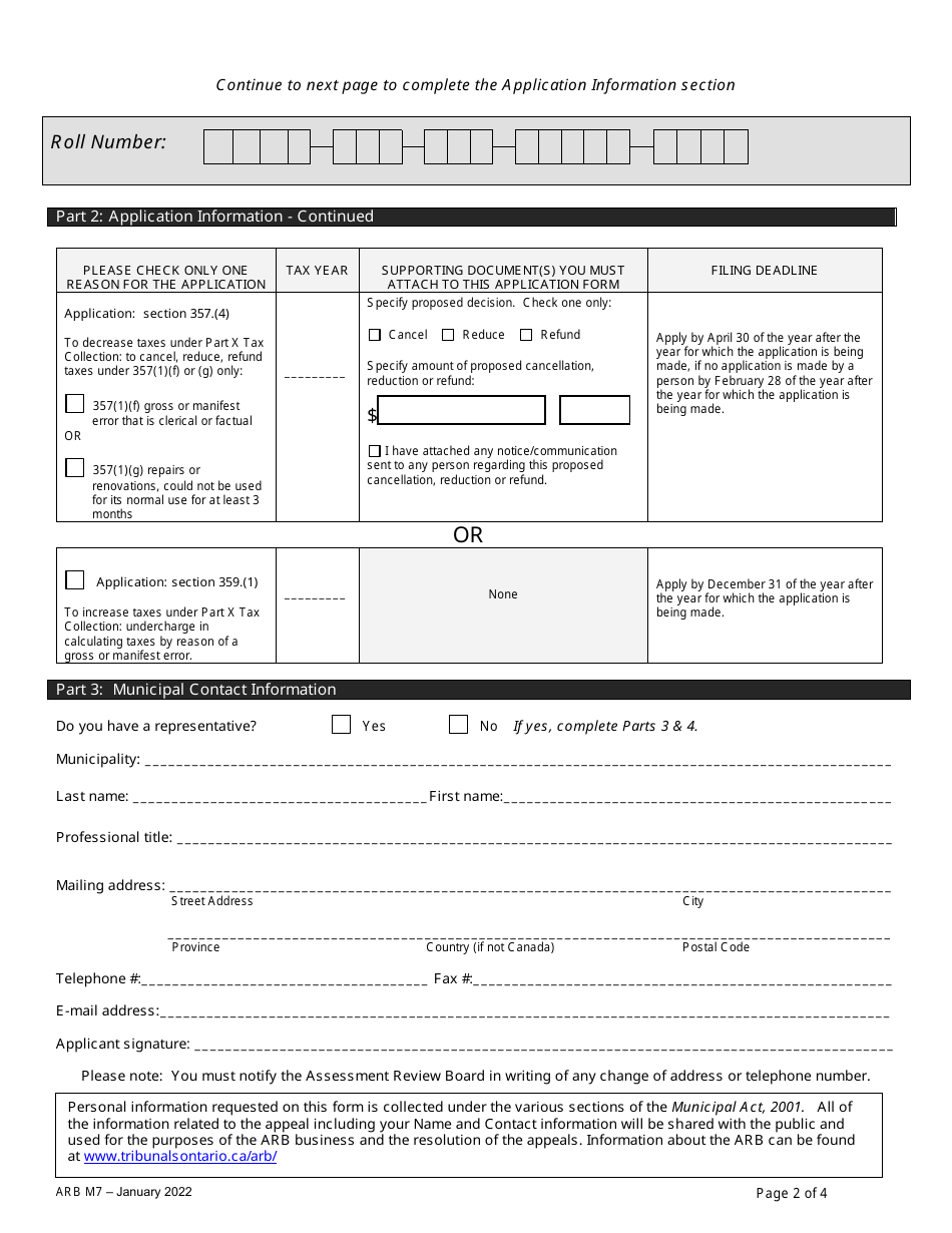 Form ARB-M7 Municipal Act Application - by Treasurer - Ontario, Canada, Page 5