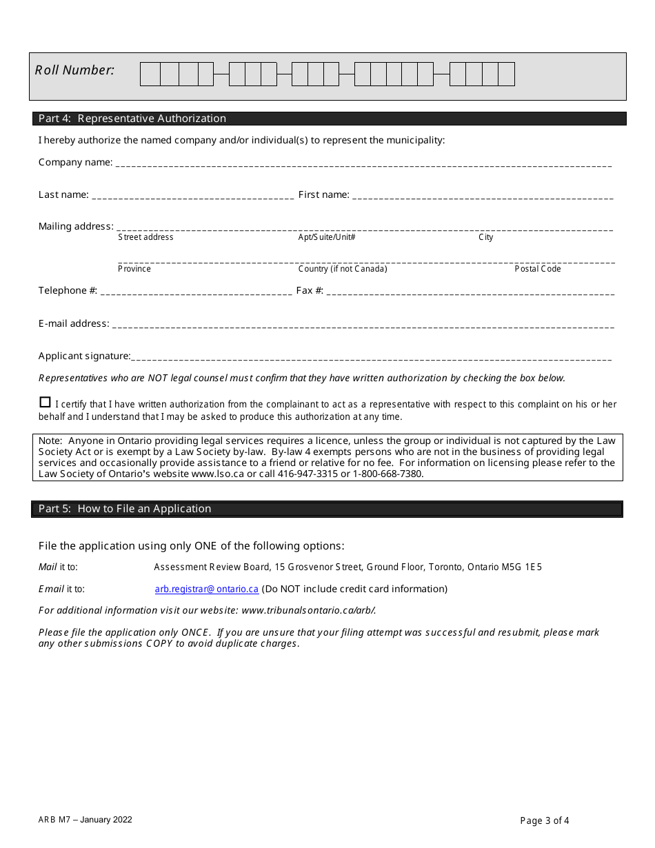 Form ARB-M7 Municipal Act Application - by Treasurer - Ontario, Canada, Page 6