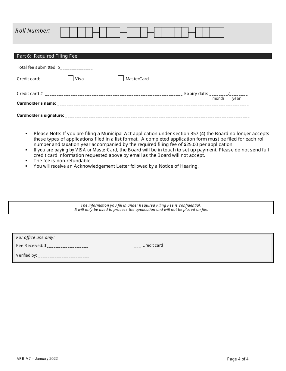 Form ARB-M7 Municipal Act Application - by Treasurer - Ontario, Canada, Page 7