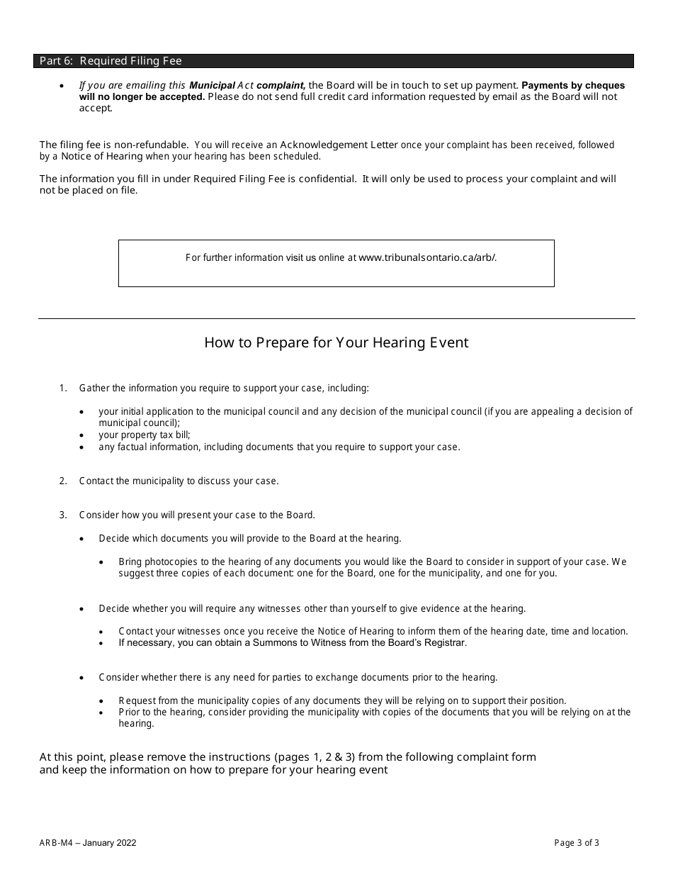 Form ARB-M4 Municipal Act Complaint - Vacant Unit Rebate - Ontario, Canada, Page 3