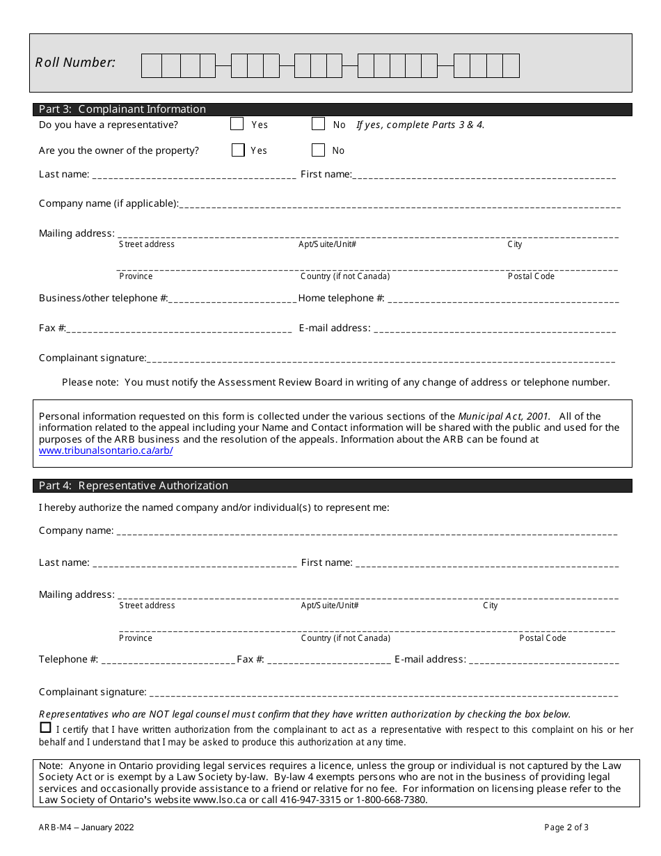Form ARB-M4 Municipal Act Complaint - Vacant Unit Rebate - Ontario, Canada, Page 5