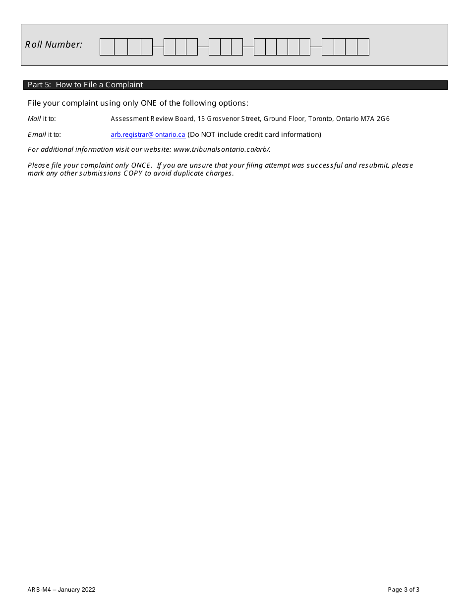 Form ARB-M4 Municipal Act Complaint - Vacant Unit Rebate - Ontario, Canada, Page 6