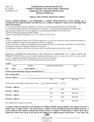 Document preview: Form DCC-374 Child Care Central Registry Check - Kentucky