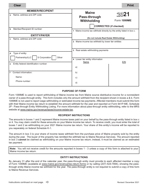 Form 1099ME 2021 Printable Pdf