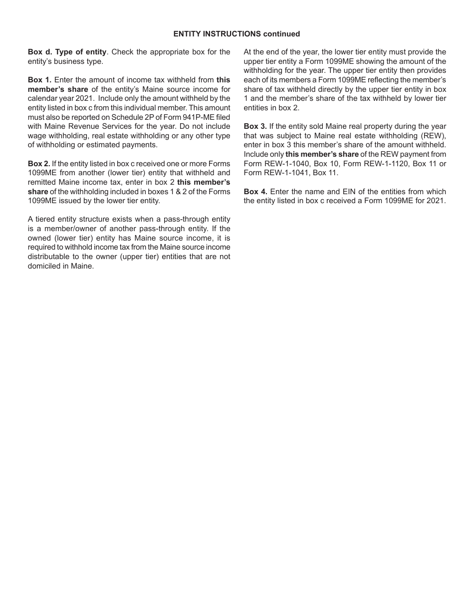 Form 1099ME Summary of Amounts Withheld From Member for the Year - Maine, Page 2