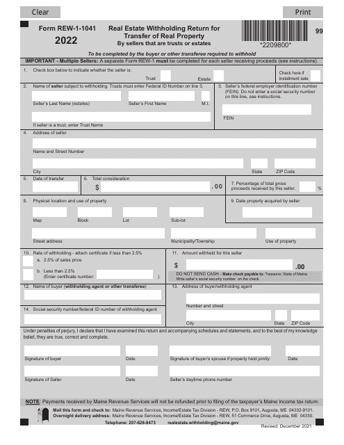 Form REW-1-1041 2022 Printable Pdf