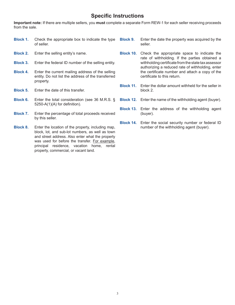 Form REW-1-1120 Real Estate Withholding Return for Transfer of Real Property by Sellers That Are Corporations - Maine, Page 3