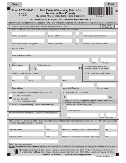 Form REW-1-140 2022 Printable Pdf