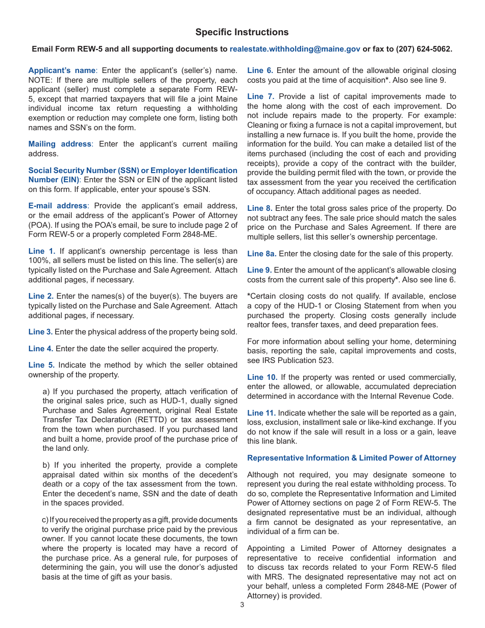 Form REW-5 Request for Exemption or Reduction in Withholding of Maine Income Tax on the Disposition of Maine Real Property - Maine, Page 3
