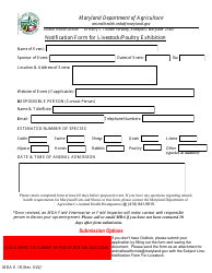 Document preview: Form MDA E-18 Notification Form for Livestock/Poultry Exhibition - Maryland