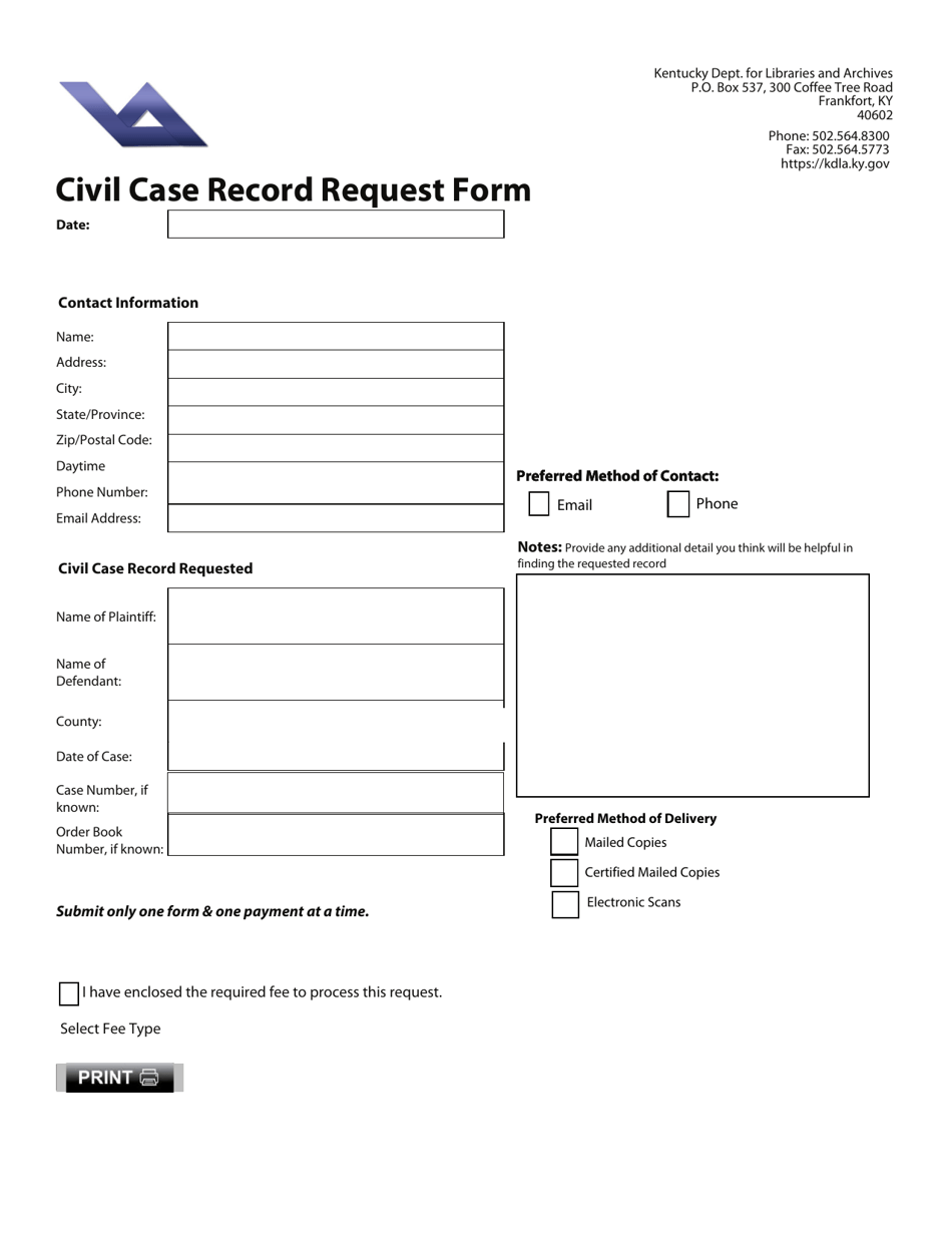 Kentucky Civil Case Record Request Form Fill Out, Sign Online and