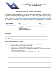 Codification Services Vendor Application - Local Records Program - Kentucky