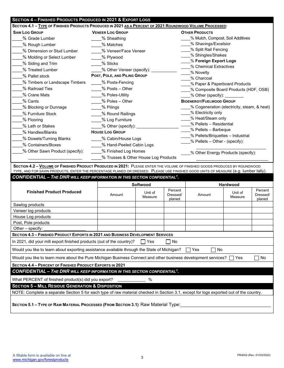 Form PR4002 Primary Mill Survey - Michigan, Page 3