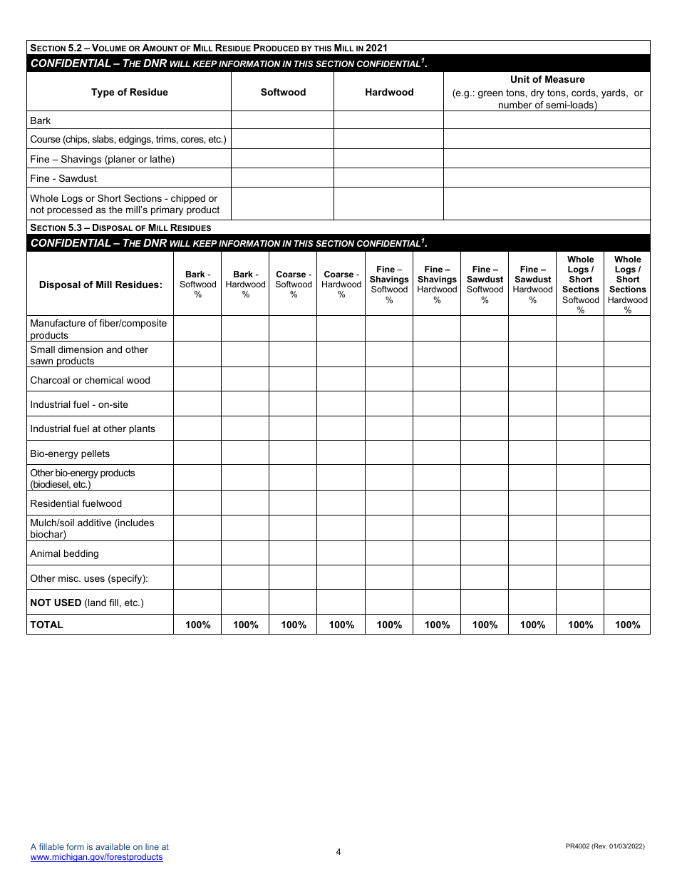 Form PR4002 Primary Mill Survey - Michigan, Page 4