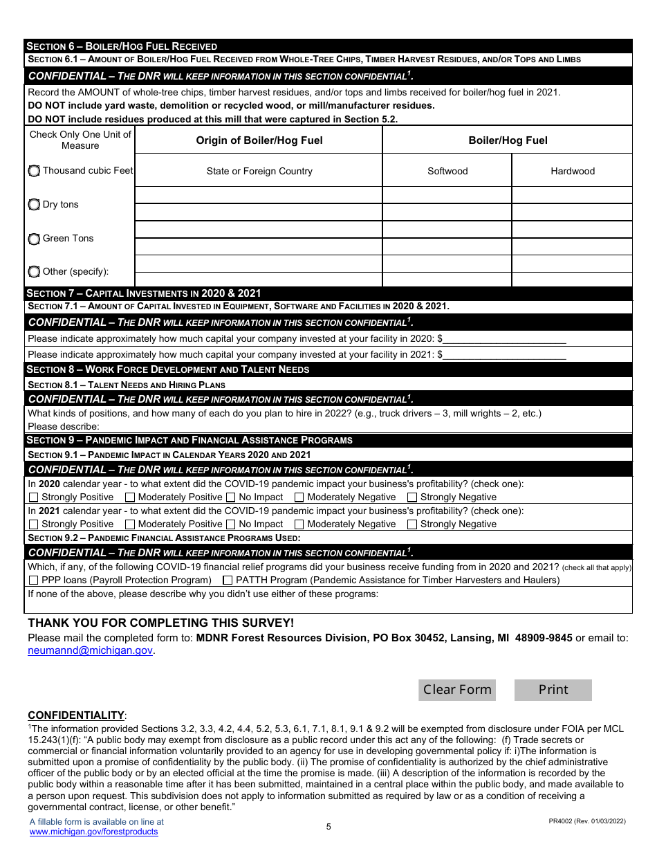 Form PR4002 Primary Mill Survey - Michigan, Page 5