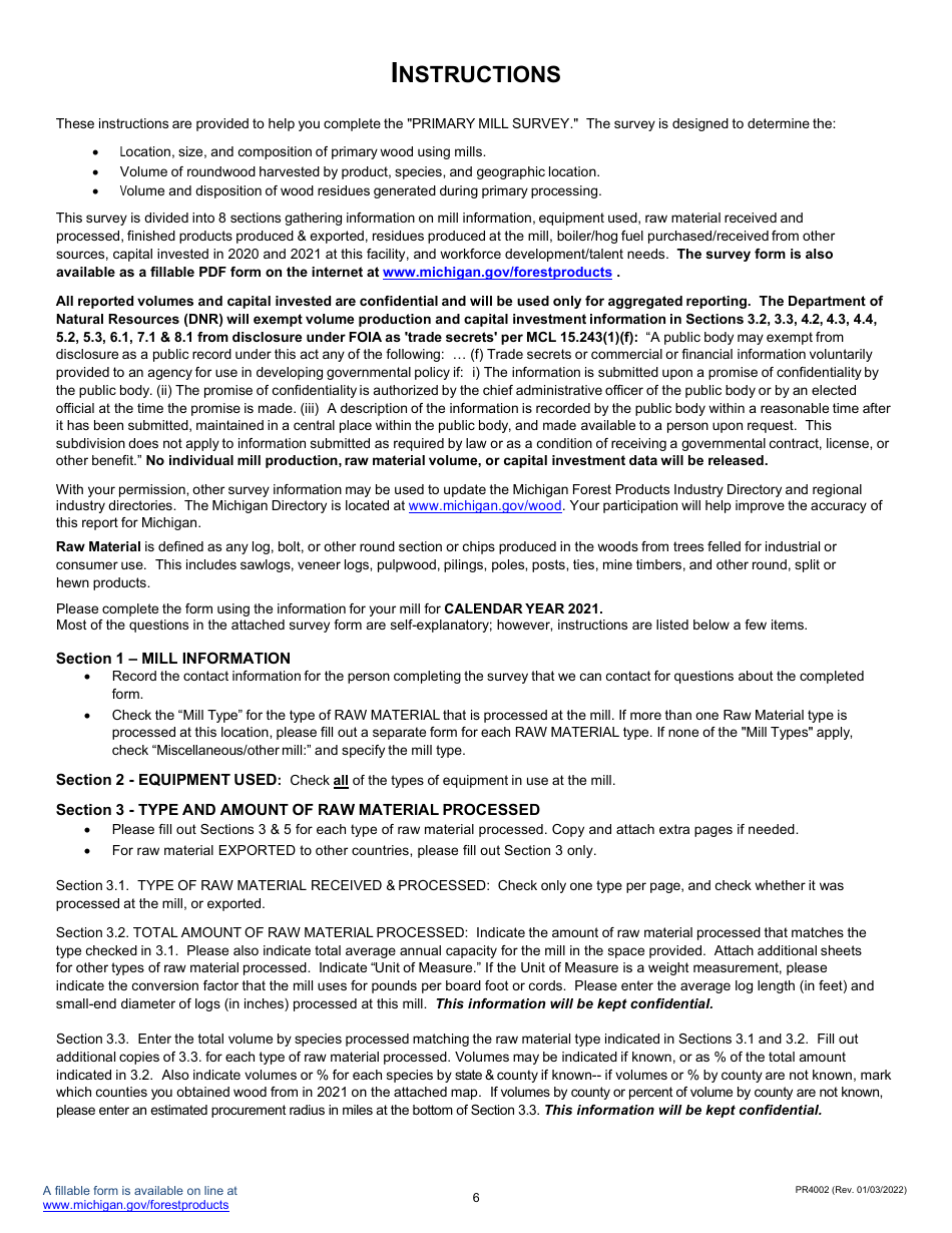 Form PR4002 Primary Mill Survey - Michigan, Page 6