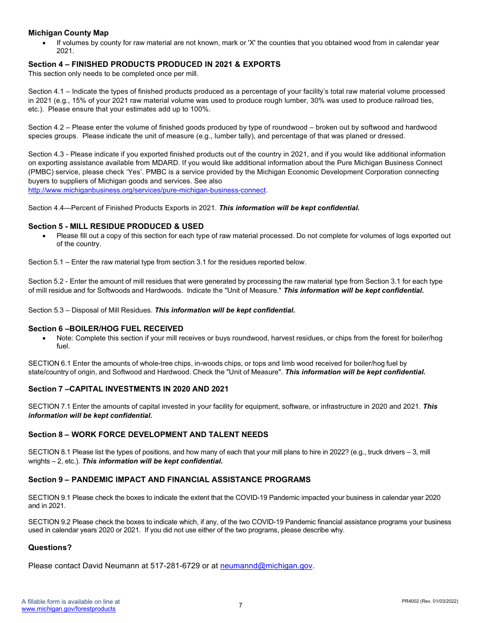 Form PR4002 Primary Mill Survey - Michigan, Page 7
