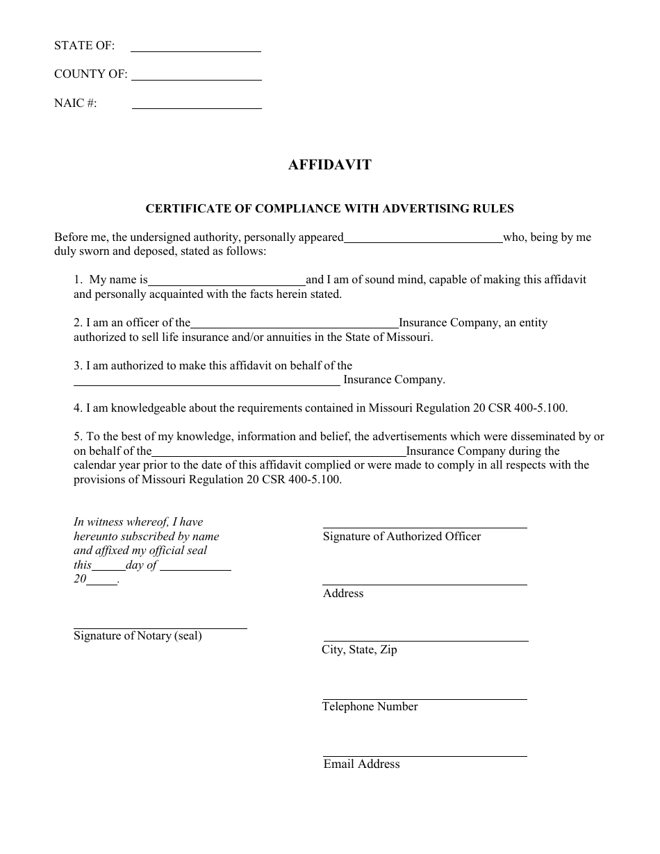 Certificate of Compliance With Advertising Rules - Missouri, Page 2