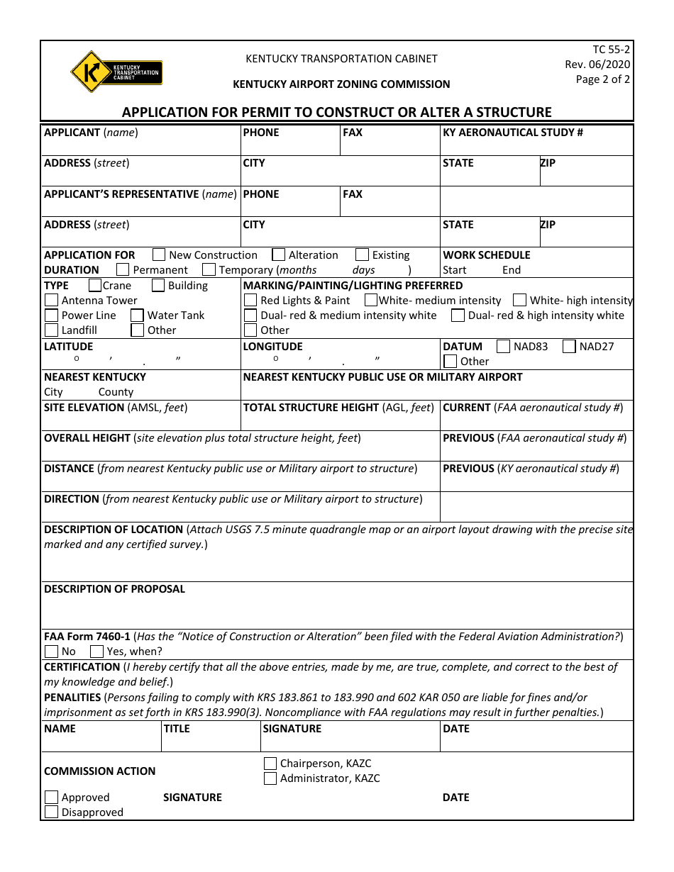 Form TC55-2 Application for Permit to Construct or Alter a Structure - Kentucky, Page 2
