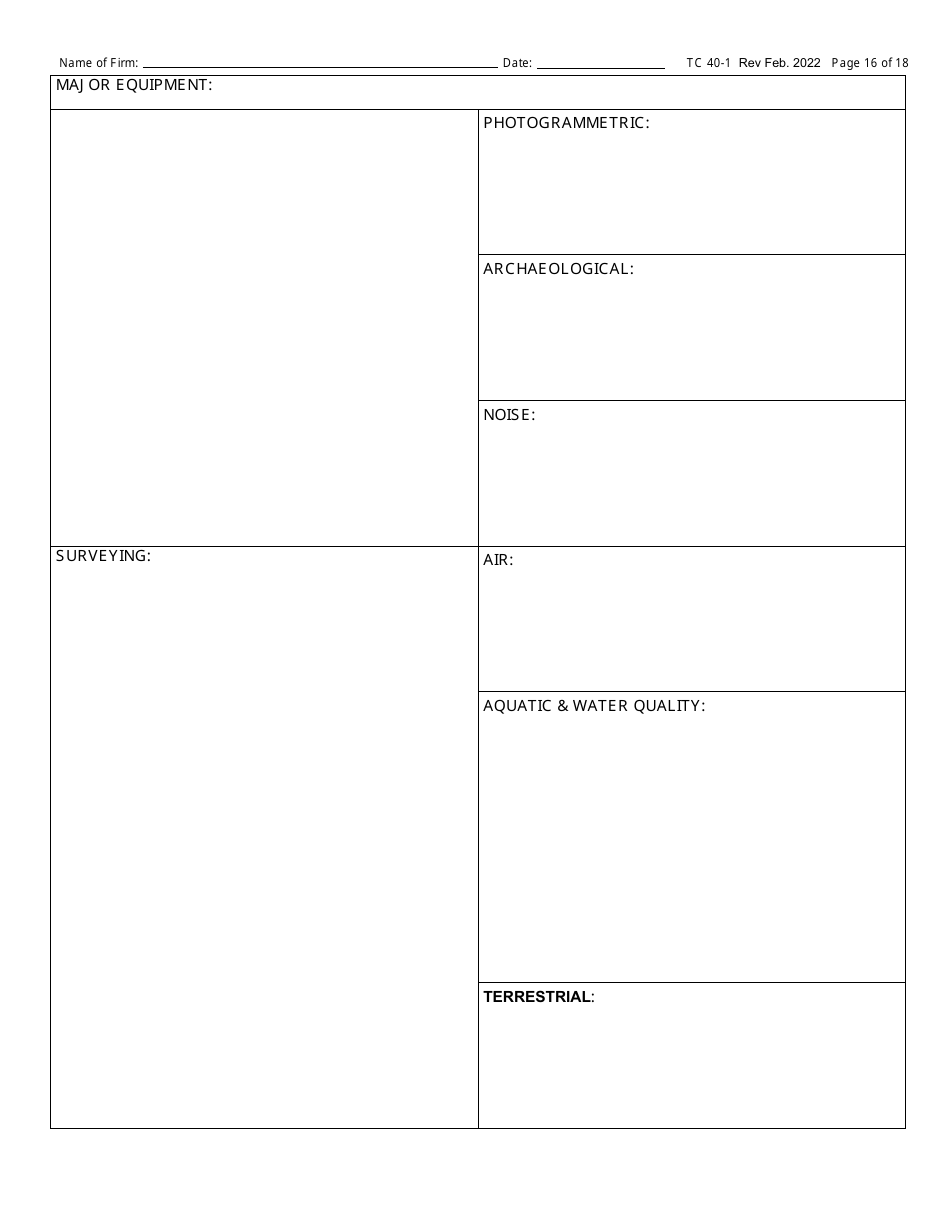 Form TC40-1 Consulting Engineer and Related Services Prequalification Application - Kentucky, Page 16