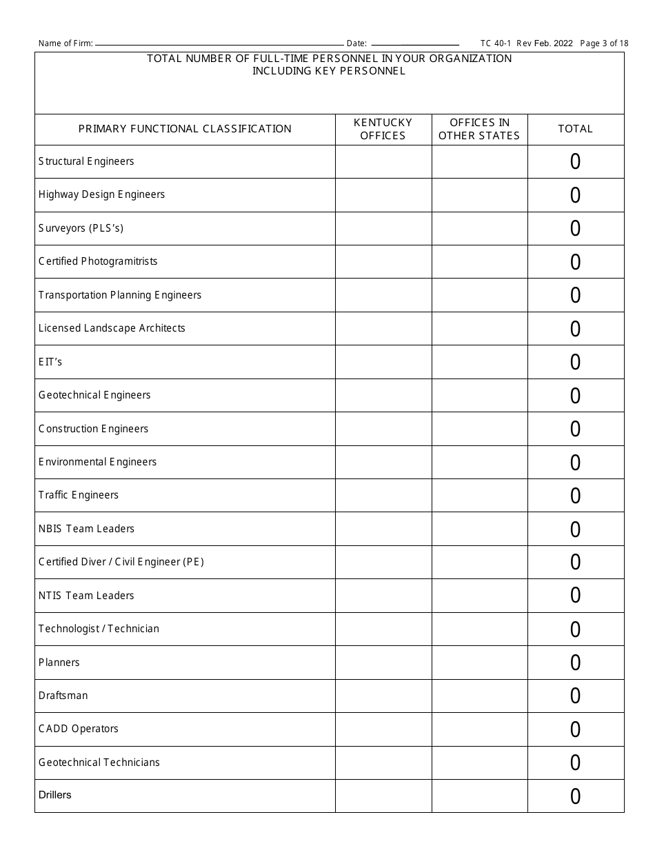 Form TC40-1 Consulting Engineer and Related Services Prequalification Application - Kentucky, Page 3