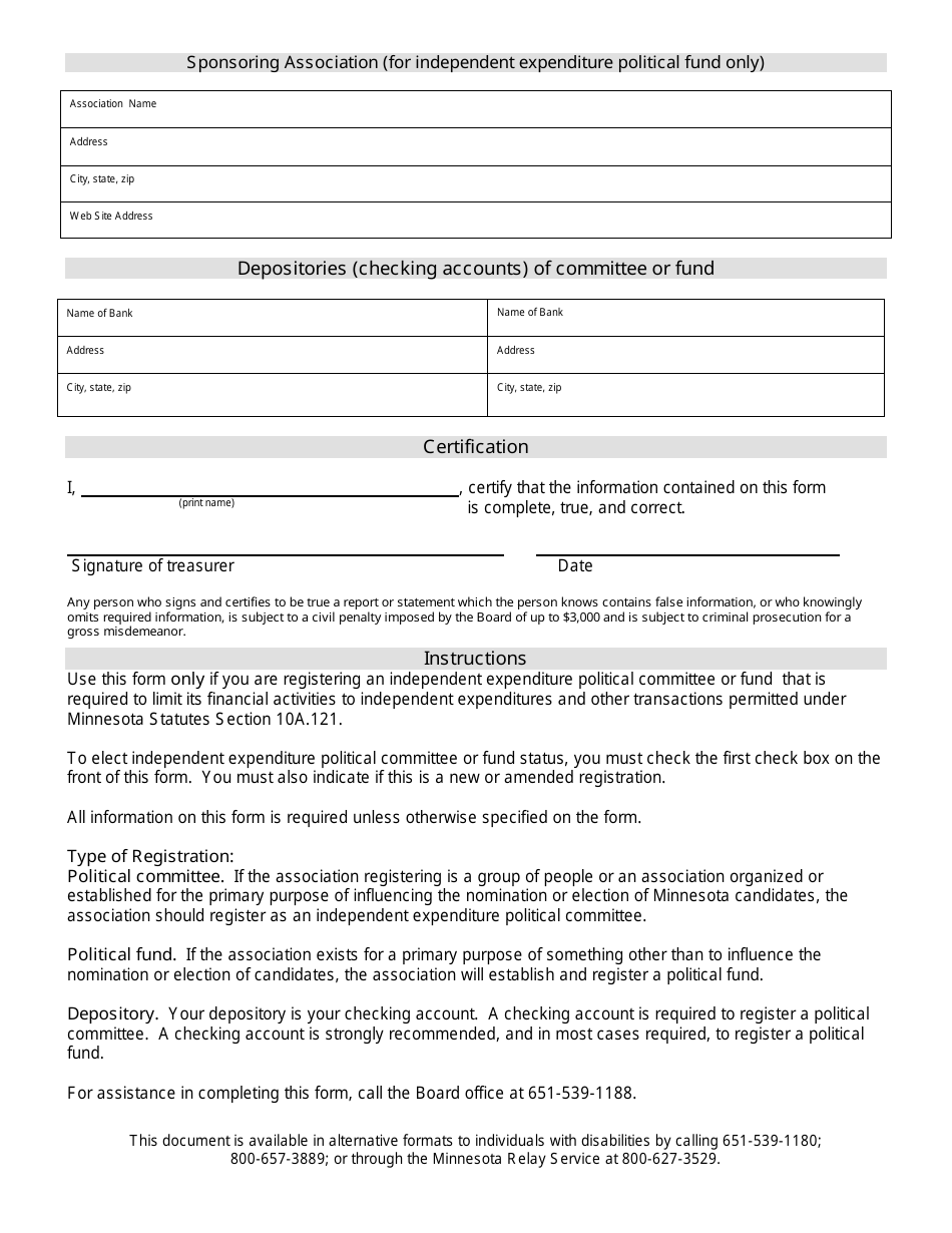 Registration and Statement of Organization - Independent Expenditure Political Committee or Political Fund - Minnesota, Page 2