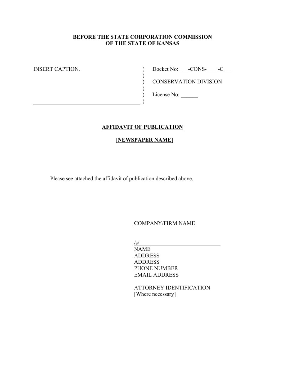 Affidavit of Publication - Kansas, Page 1