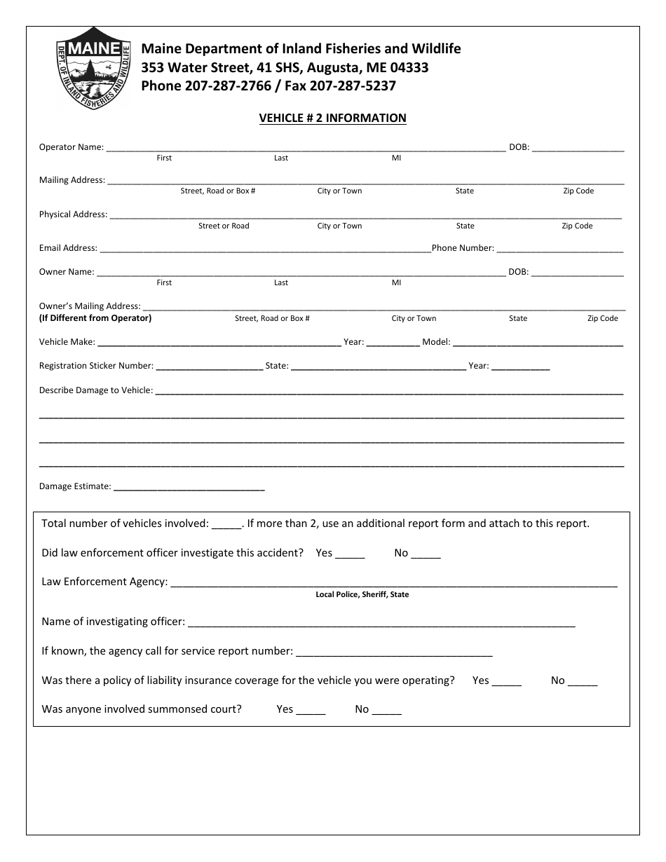 Property Damage Atv and Snowmobile Accident Report Form - Maine, Page 2