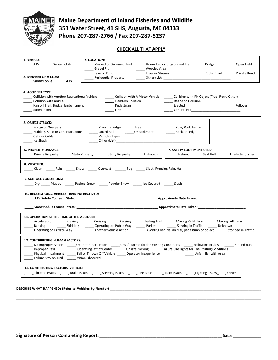 Property Damage Atv and Snowmobile Accident Report Form - Maine, Page 3