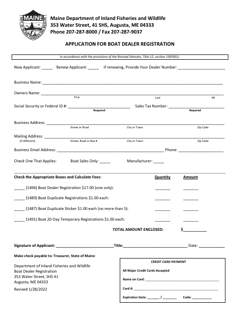 Application for Boat Dealer Registration - Maine Download Pdf