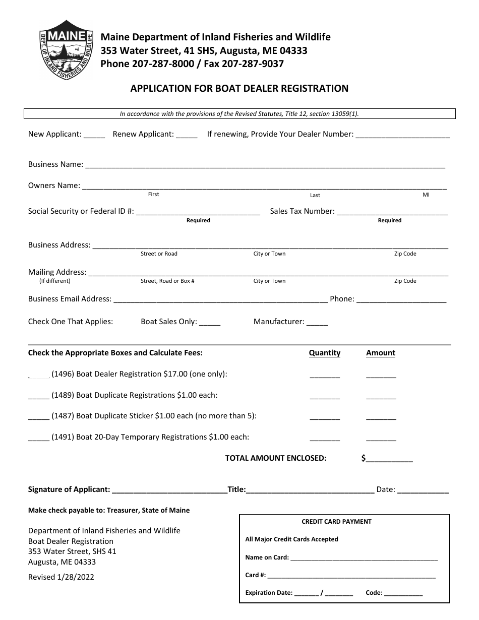 Maine Application for Boat Dealer Registration Fill Out, Sign Online