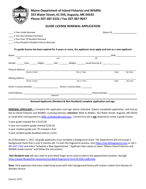 Guide License Renewal Application - Maine Download Pdf