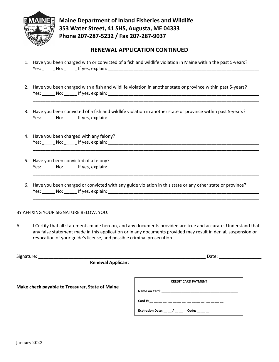 Guide License Renewal Application - Maine, Page 2