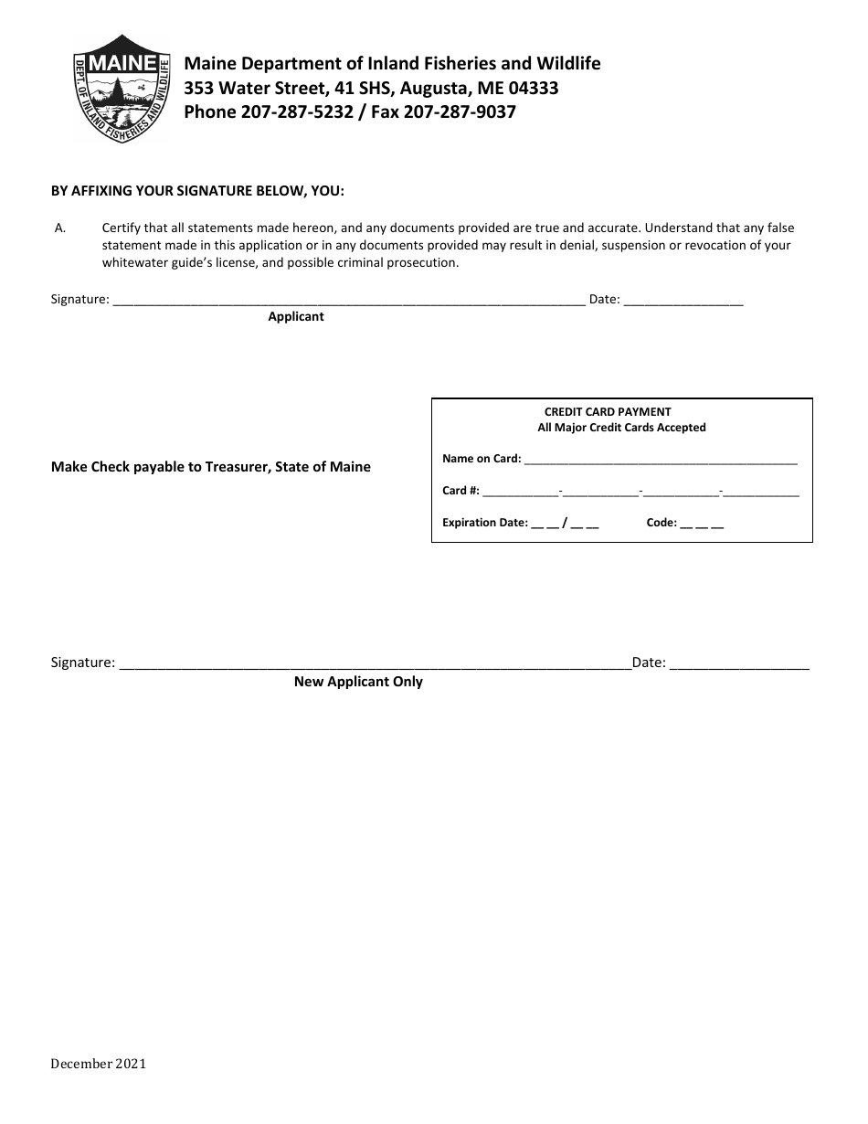 New Whitewater Guide License Application - Maine, Page 2