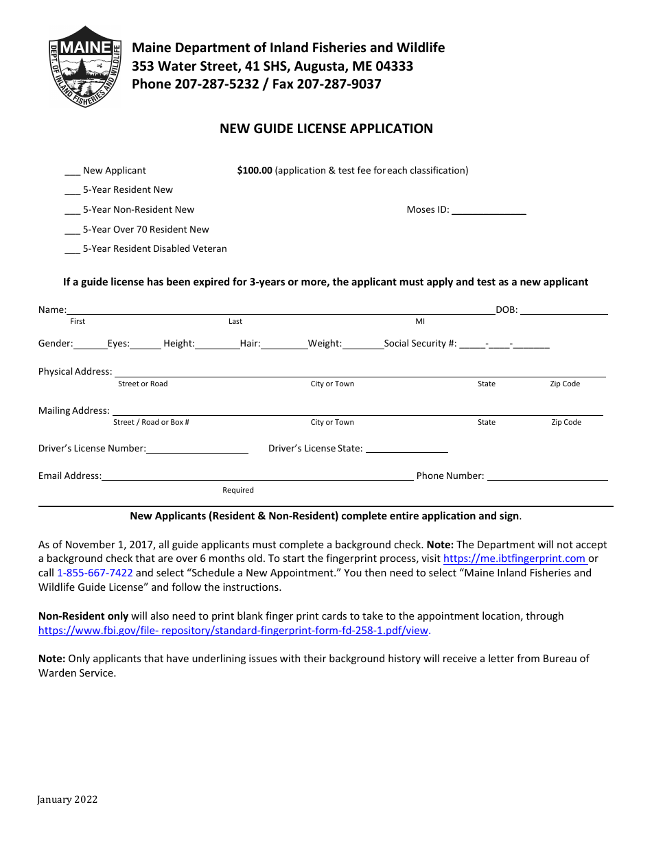 Maine New Guide License Application Fill Out Sign Online And   New Guide License Application Maine Print Big 