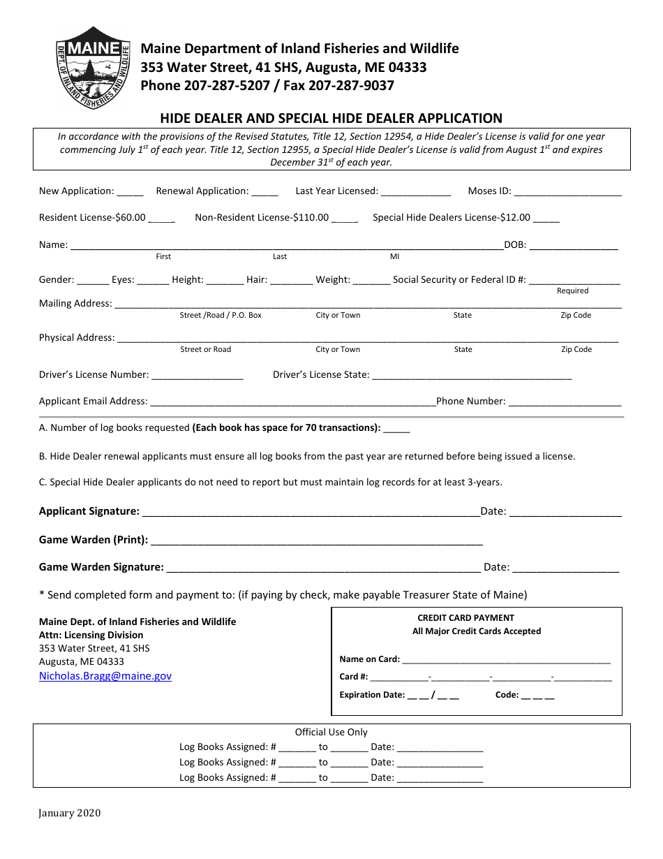 Hide Dealer and Special Hide Dealer Application - Maine, Page 1