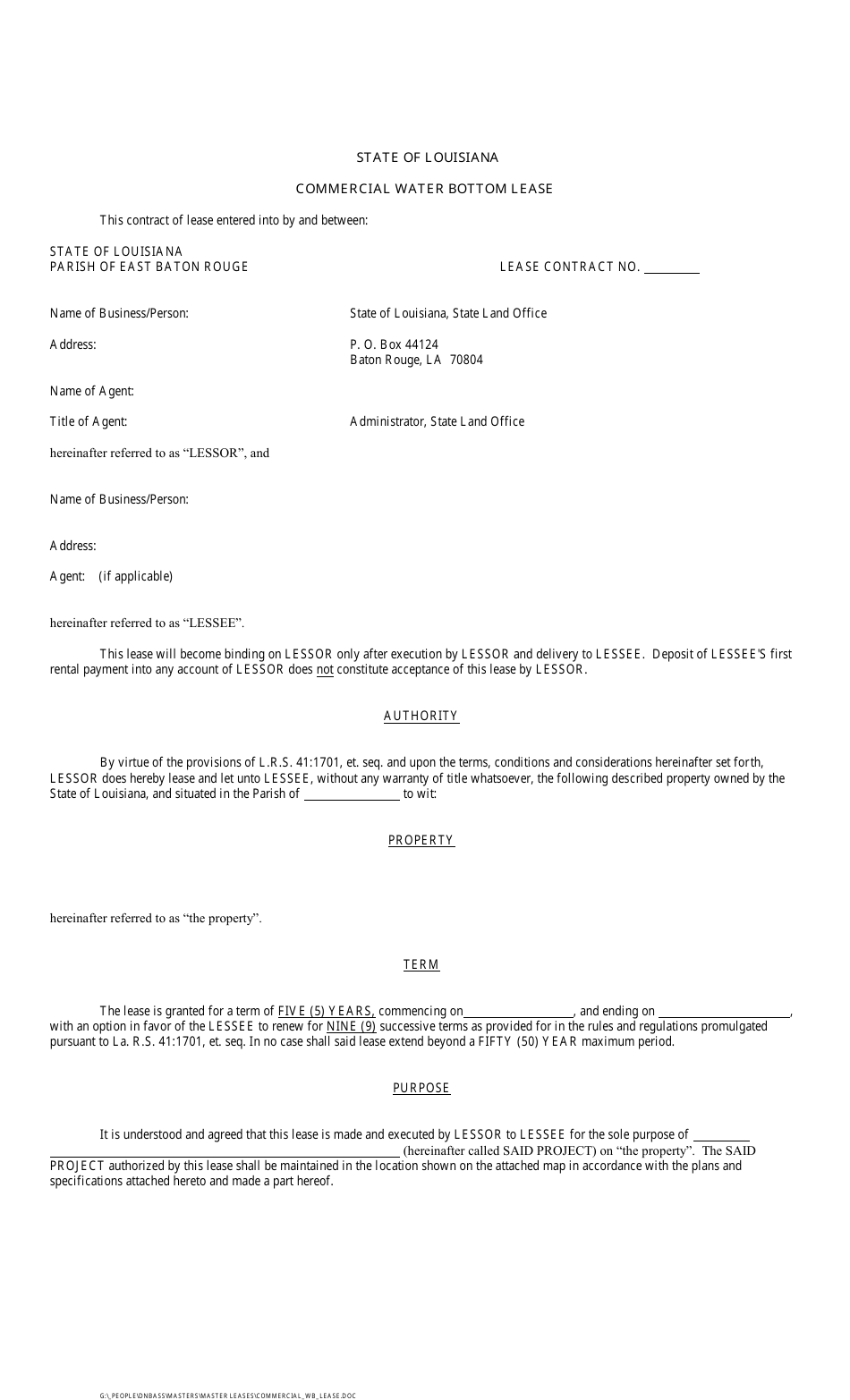 Commercial Water Bottom Lease - Louisiana, Page 1