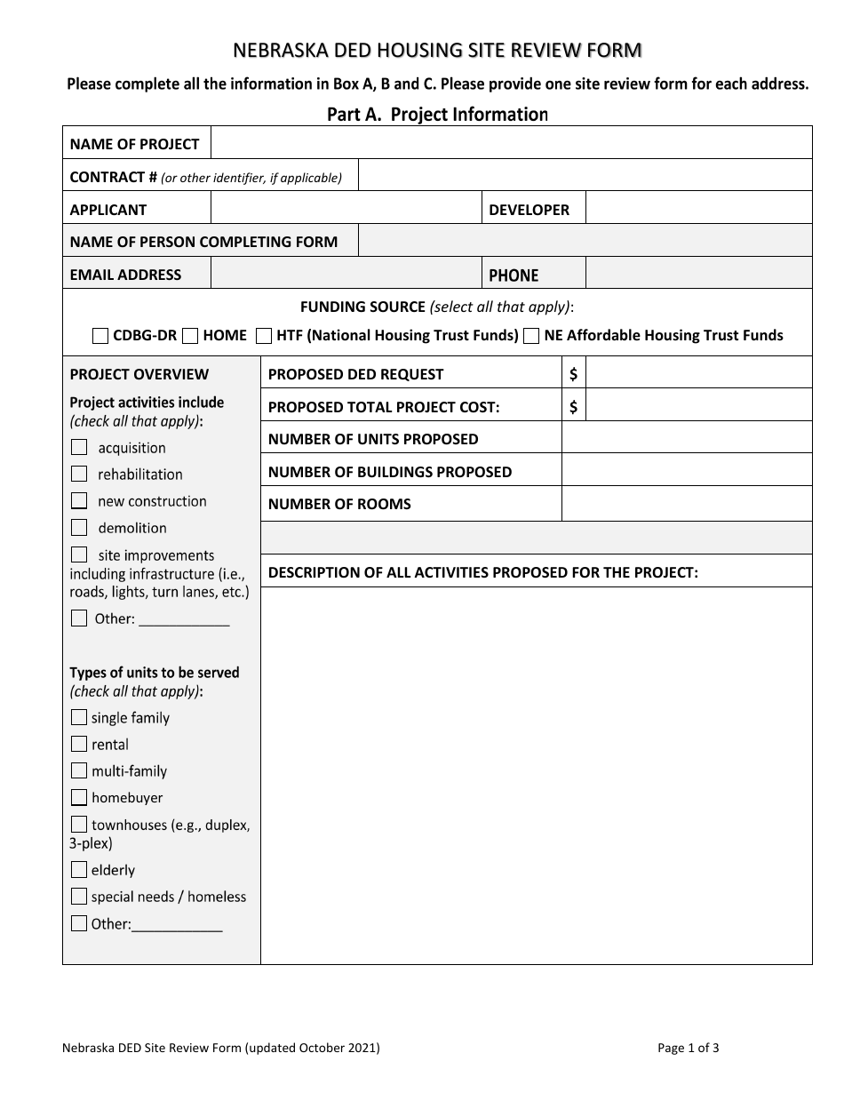 Nebraska Ded Housing Site Review Form - Nebraska, Page 1