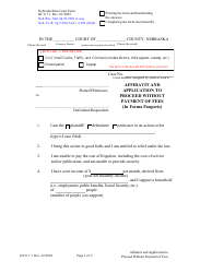 Document preview: Form DC6:7.1 Affidavit and Application to Proceed Without Payment of Fees (In Forma Pauperis) - Nebraska