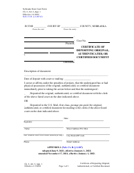 Document preview: Form CH2ART2 Appendix 1 Certificate of Depositing Original, Authenticated, or Certified Document - Nebraska