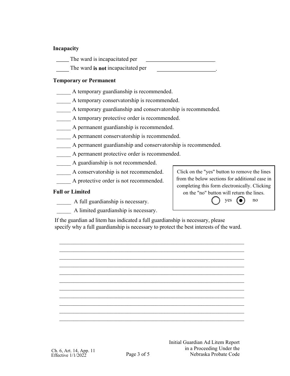 Form CH6ART14APP11 Initial Guardian Ad Litem Report in a Proceeding Under the Nebraska Probate Code - Nebraska, Page 3