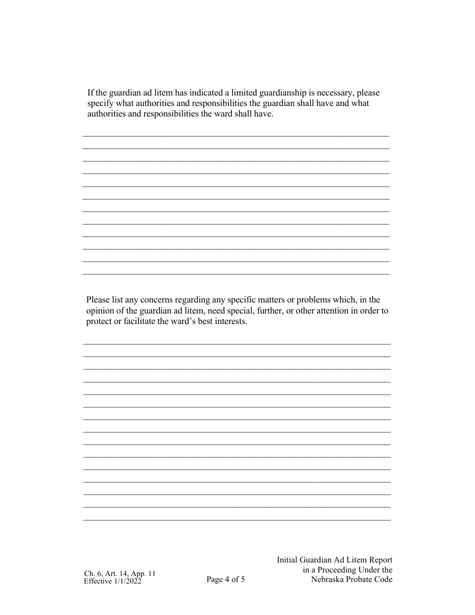 Form CH6ART14APP11 Initial Guardian Ad Litem Report in a Proceeding Under the Nebraska Probate Code - Nebraska, Page 4